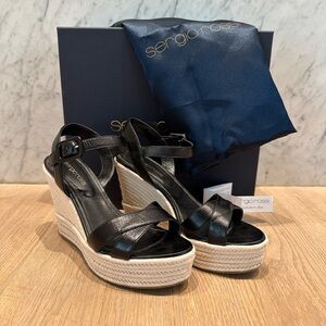 Sergio Rossi Black Leather Wedge Sandals